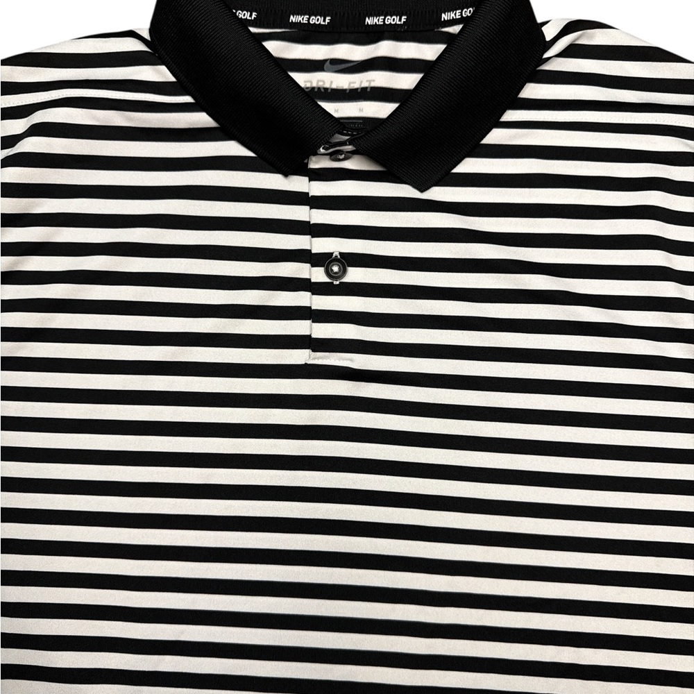 Nike Golf Men’s Black & White‎ Striped Polo Shirt Size Medium Golfer Polo Swoosh